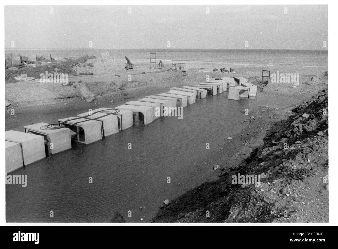 barmston sea end outfall construction showing pre-cast concrete culvert ...