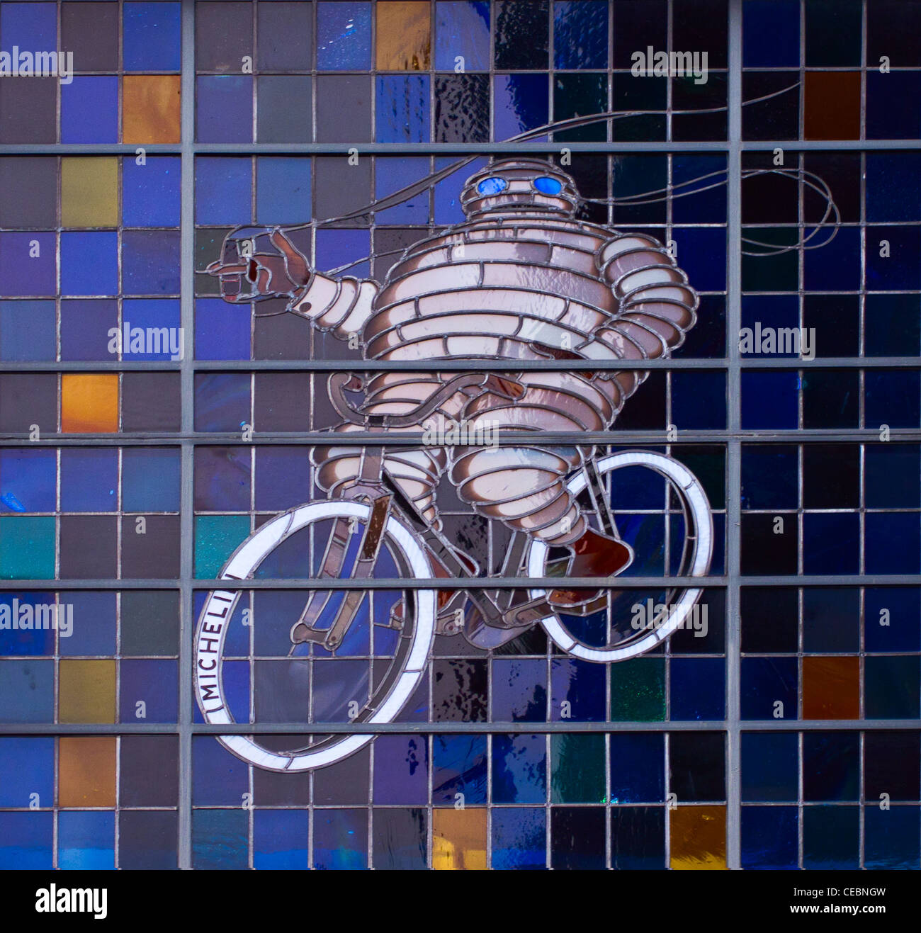 Stained Glass Window at Michelin Bibendum Building in London Stock Photo