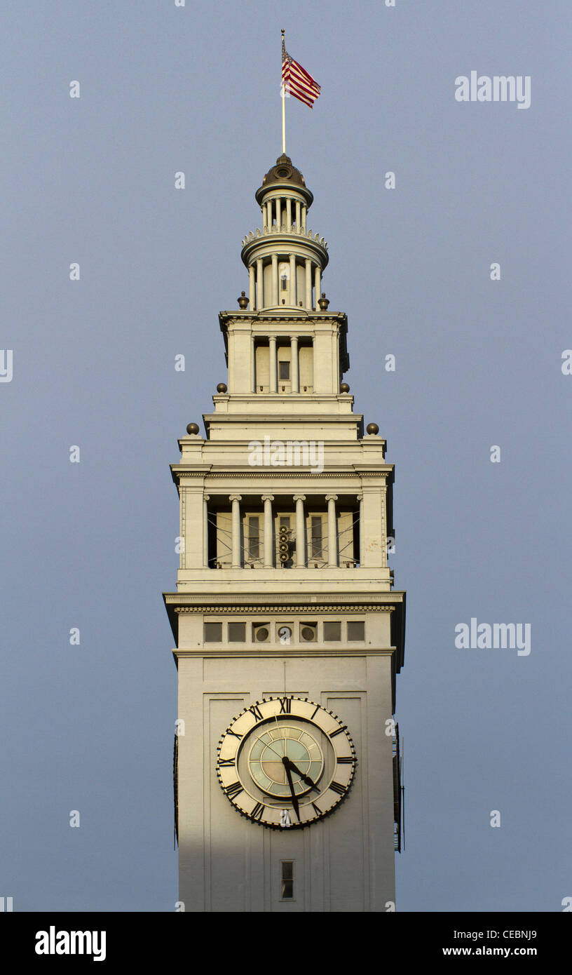 Clock Tower of San Francisco Ferry Building, modelled on the Giralda Bell Tower in Seville designed by A Page Brown. Stock Photo