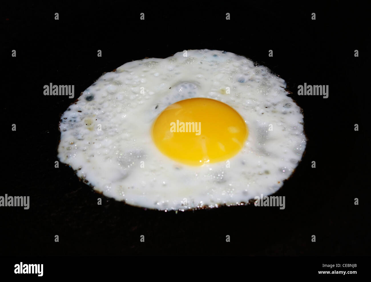 An egg half boiled recipe in the fry pan Stock Photo