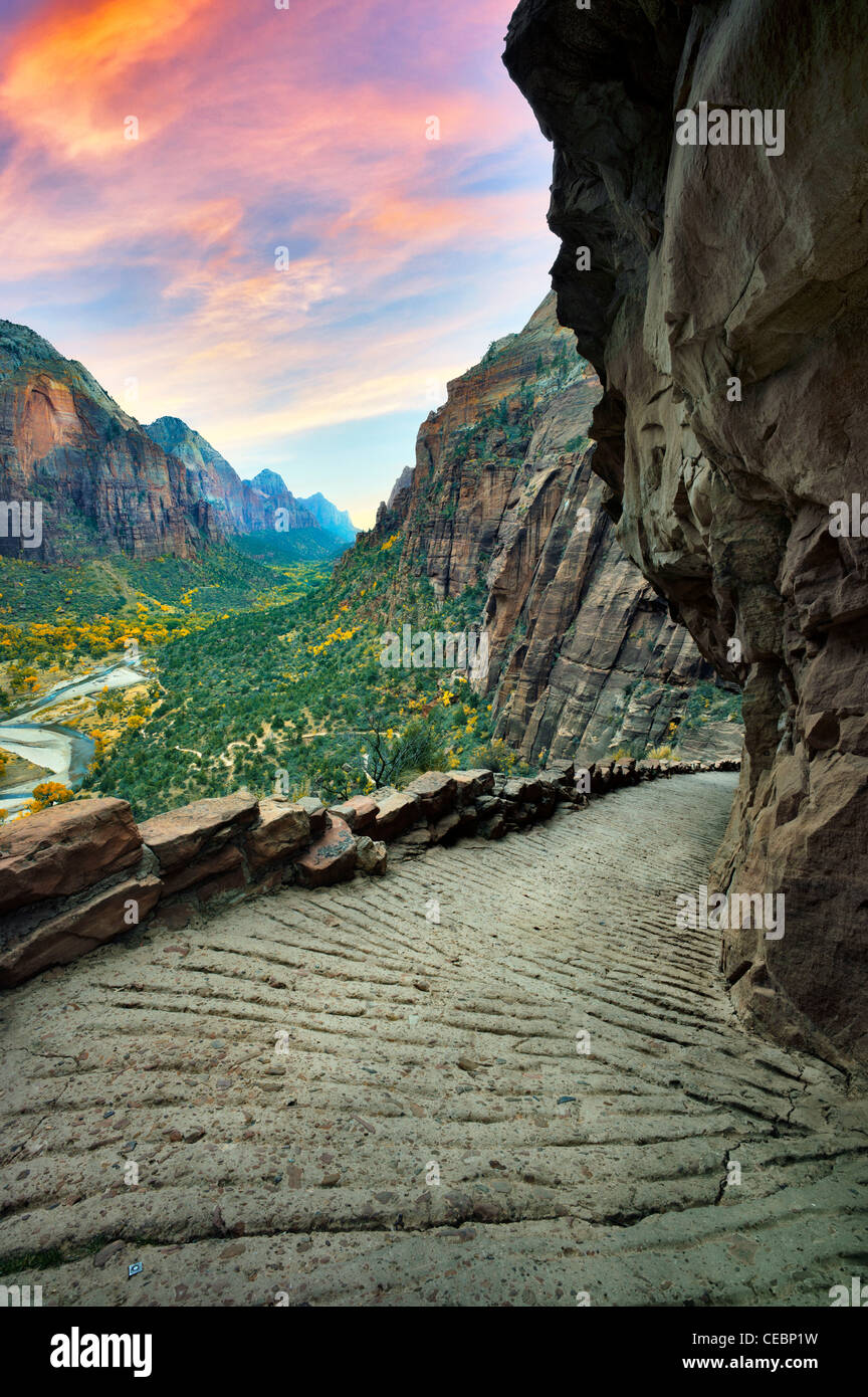 Angel's Landing trail and view of zion valley. Zion National Park, Utah Stock Photo