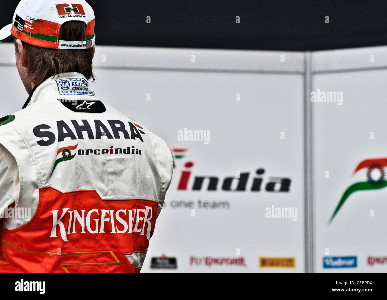 The back of Nico Hulkenberg at the launch of the 2012 VJM05 Sahara Force India F1 car Stock Photo