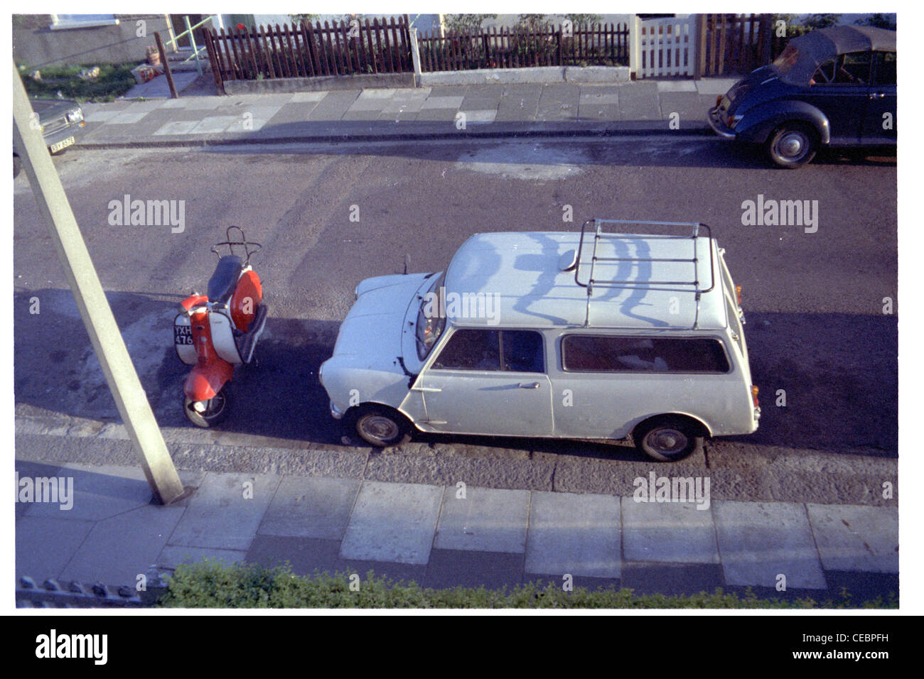 Mini van and Lambretta scooter commonly seen on the roads in Britain in the 1970's Stock Photo