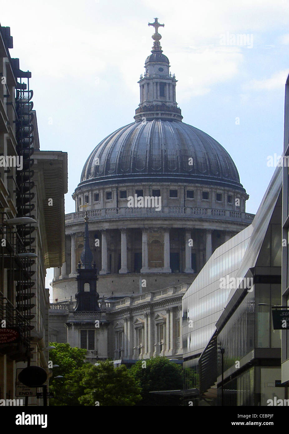 St Paul's cathedral dome, London - seen from Watling Street Stock Photo