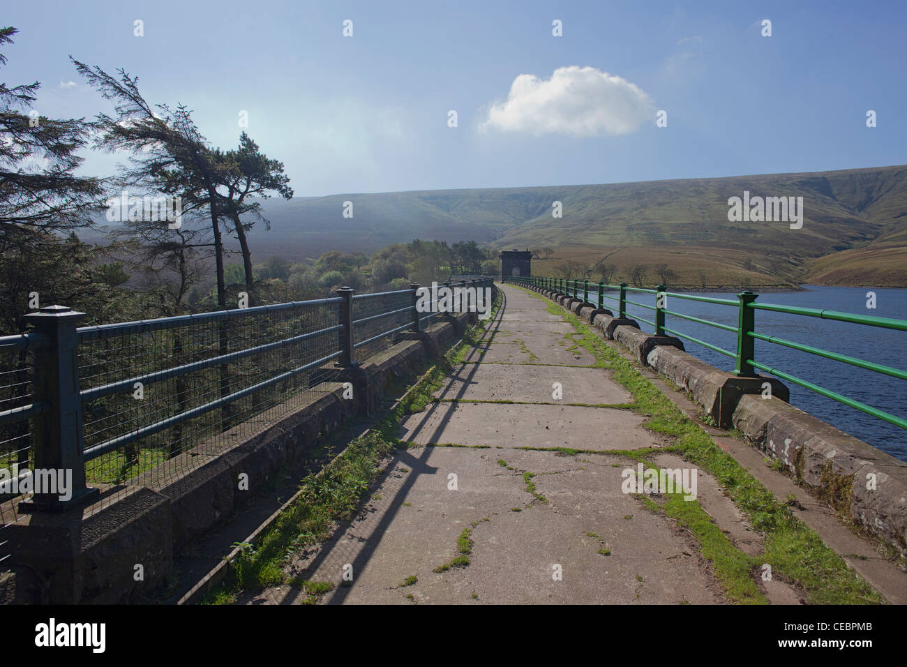 Road over Grwyne Fawr Dam in the Black Mountains of Gwent, Monmouthshire in Wales Stock Photo
