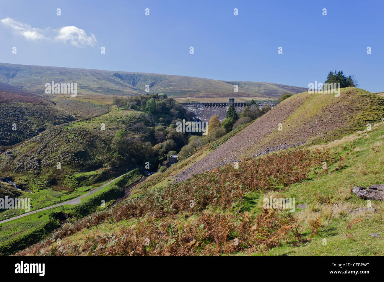 Grwyne Fawr Reservoir Dam in Autumn in the Black Mountains of