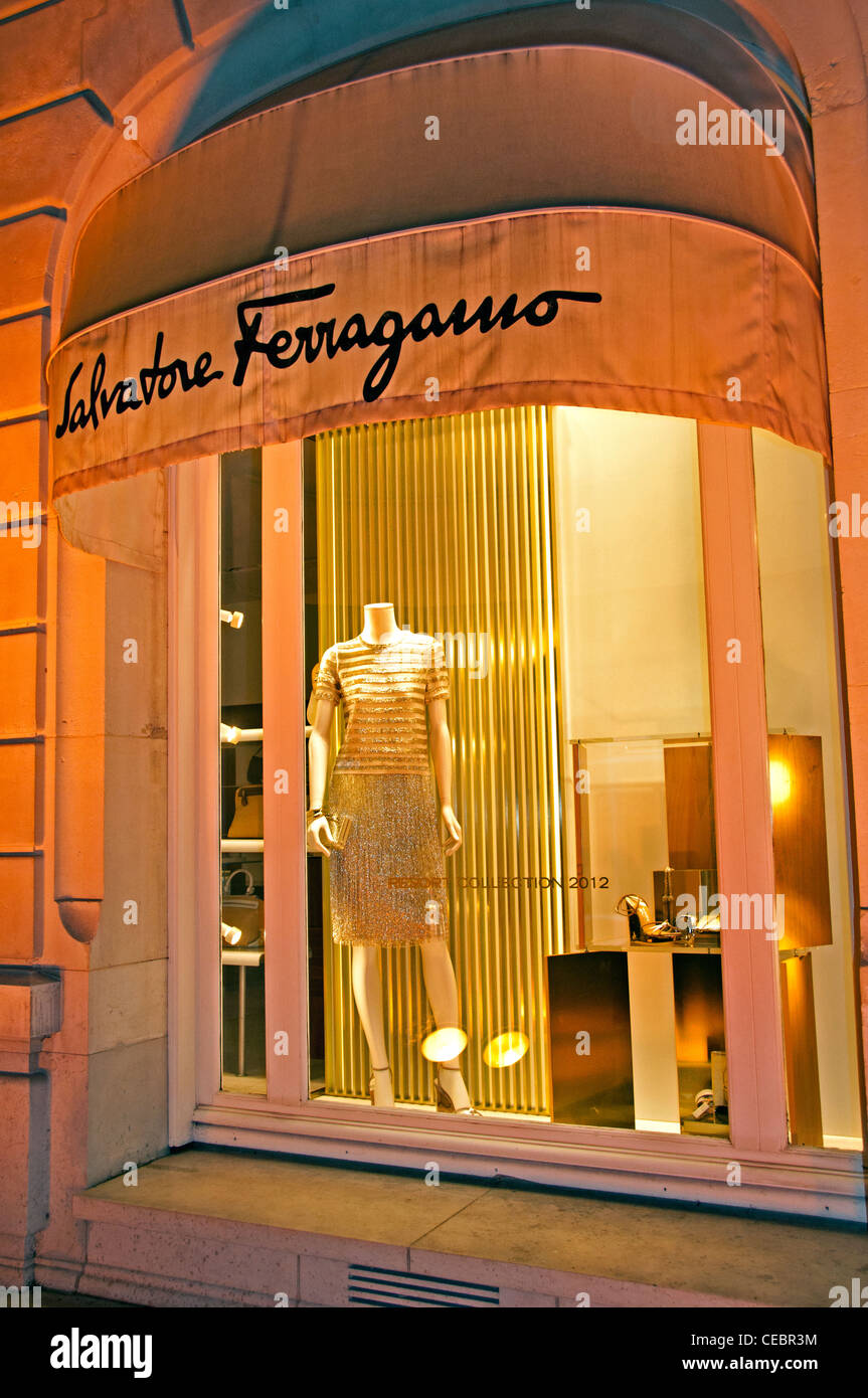Salvatore Ferragamo Paris Avenue Montaigne high fashion designer couturier France Stock Photo