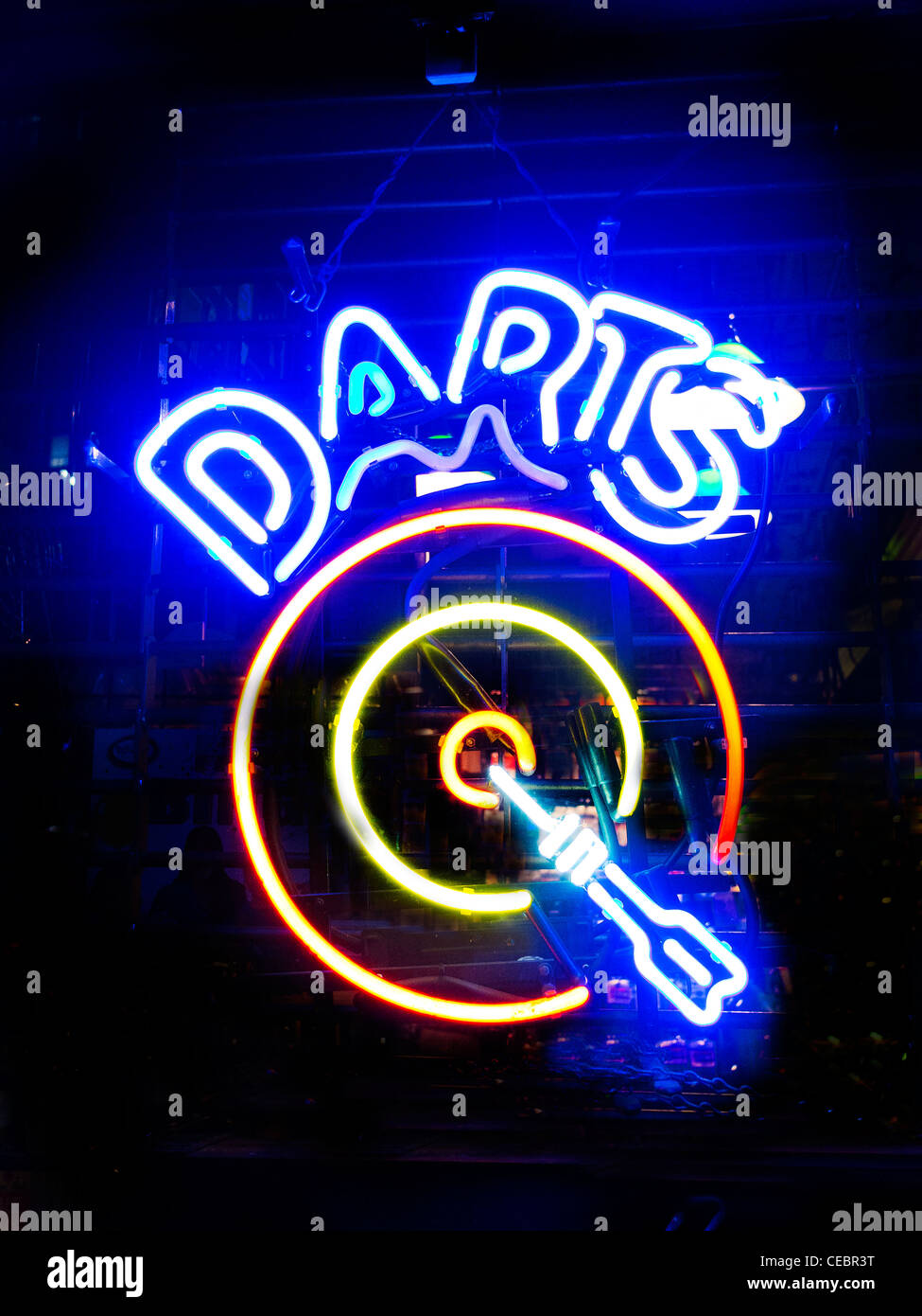 darts neon game sign Stock Photo - Alamy