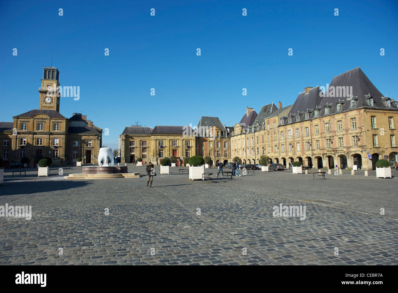 Modelled on Paris' Place des Vosges, Place Ducale is the heart of Charleville-Mezieres, capital of Champagne-Ardenne Stock Photo