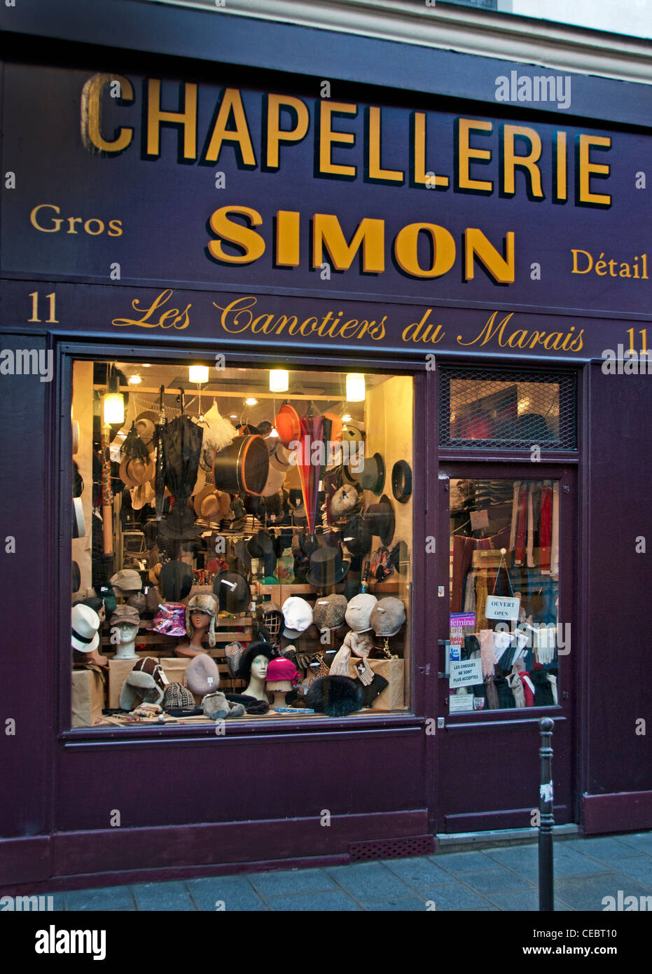 Chapellerie Simon hat shop Marais Paris France Stock Photo