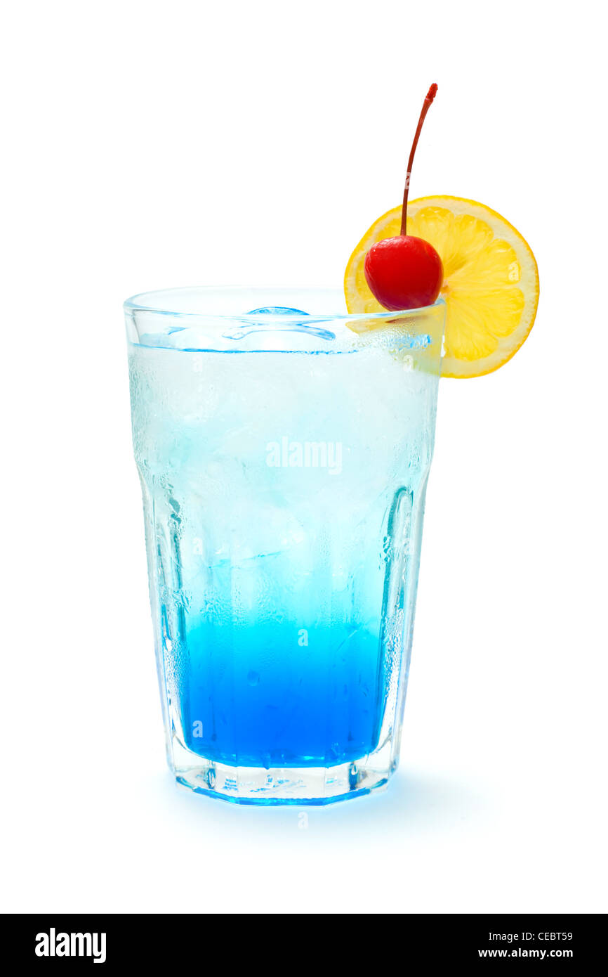 Blue lagoon (vodka, blue curacao, lemon, soda) Stock Photo