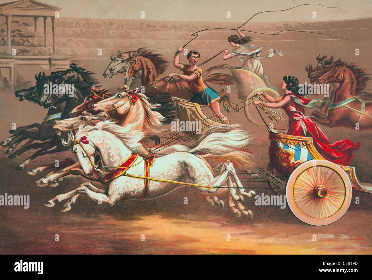 Four horse chariot race Stock Photo