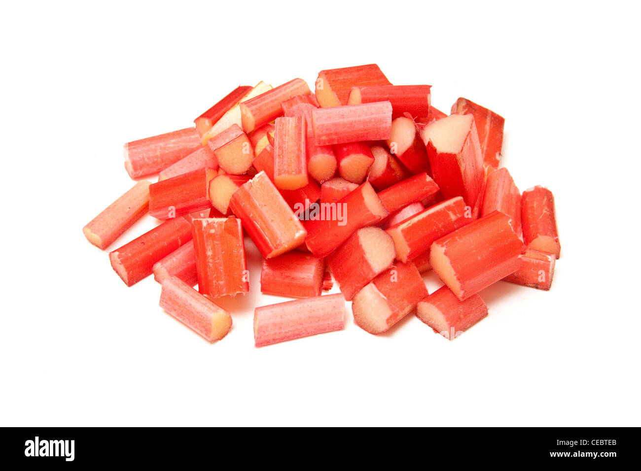 Rhubarb uncooked isolated on a white studio background. Stock Photo