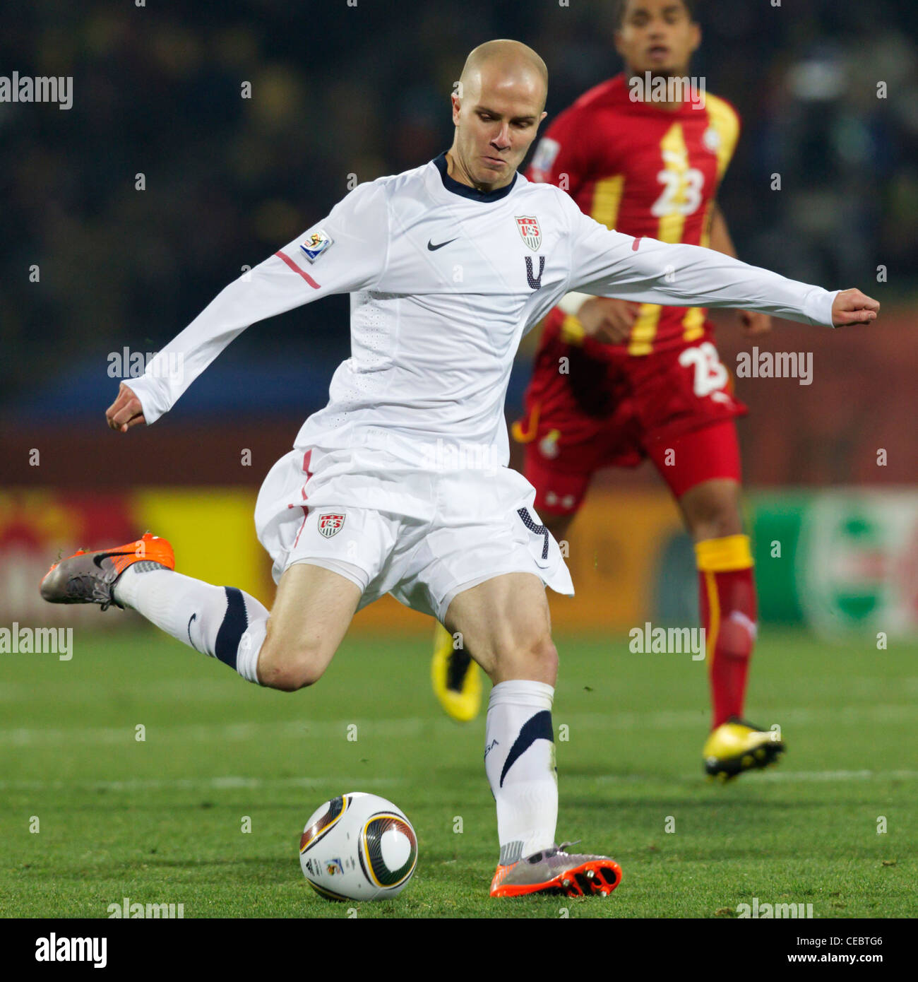 Michael Bradley of the United States on the ball during a 2010 FIFA World Cup round of 16 match against Ghana. Stock Photo