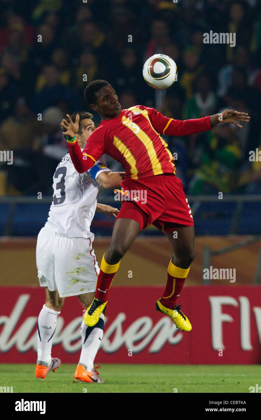 Asamoah Gyan of Ghana brings the ball down during a FIFA World Cup round of 16 match against the United States. Stock Photo