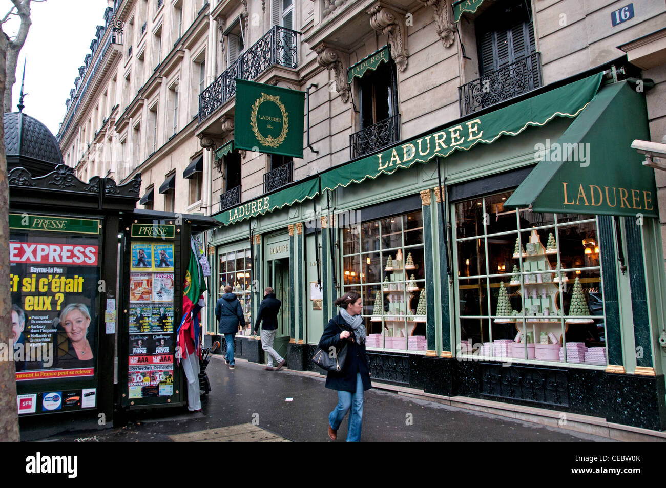 Ladurée Rue Royale luxury cakes pastries restaurant bakery Paris Stock Photo