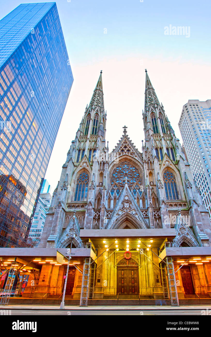 Exterior of St. Patrick's Cathedral in New York, New York. Stock Photo