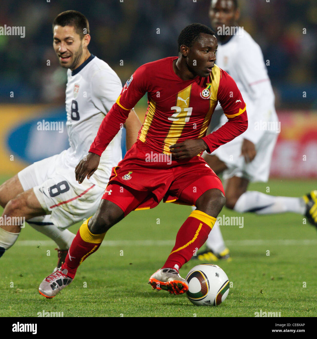 Kwadwo Asamoah of Ghana turns with the ball during a 2010 FIFA World Cup round of 16 match against the United States. Stock Photo