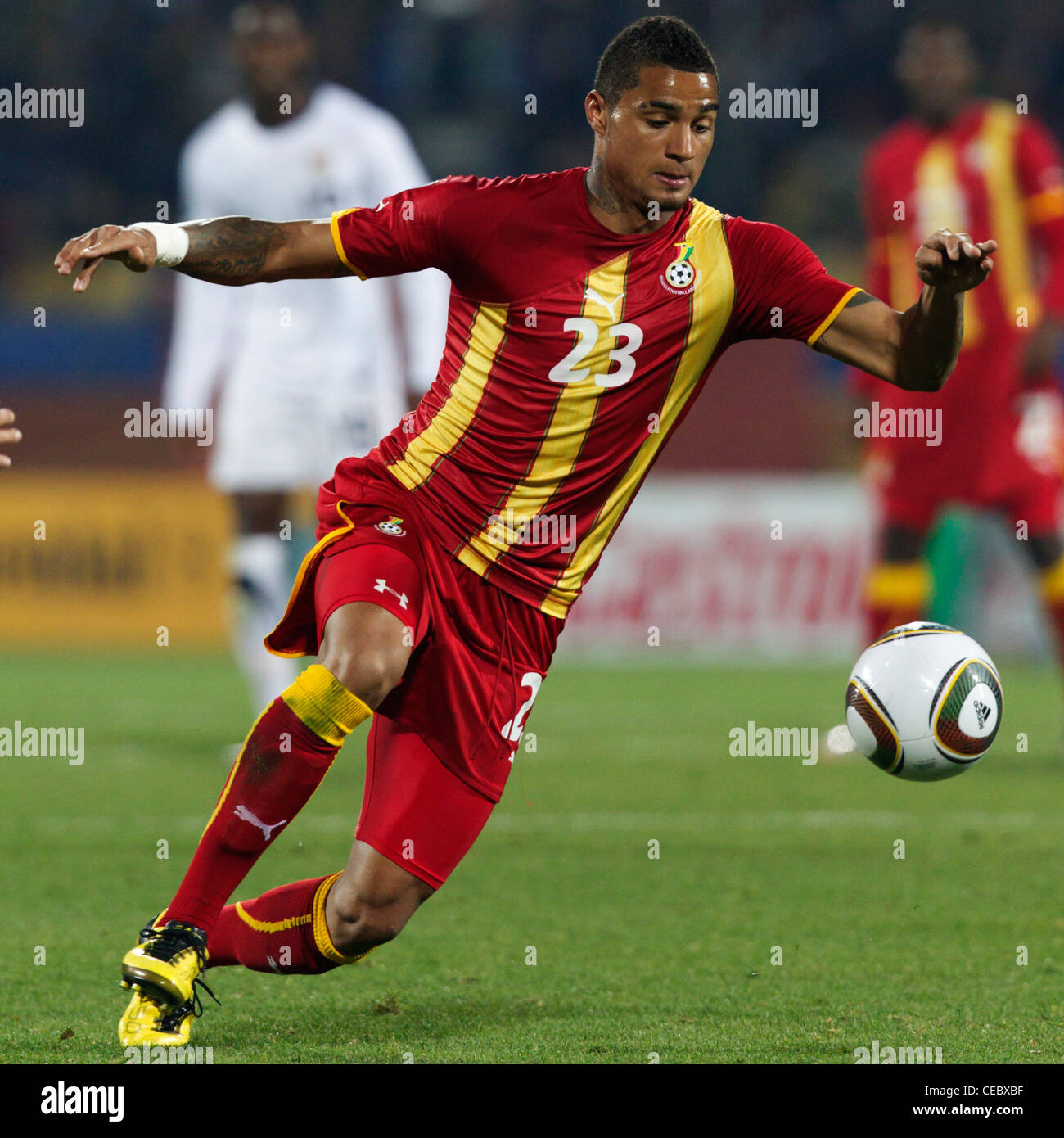 Kevin Prince Boateng of Ghana chases the ball during a 2010 FIFA World Cup round of 16 match against the United States. Stock Photo