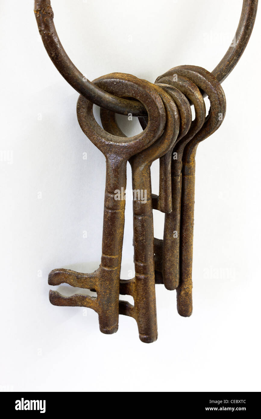 Rusty vintage skeleton keys on ring Stock Photo