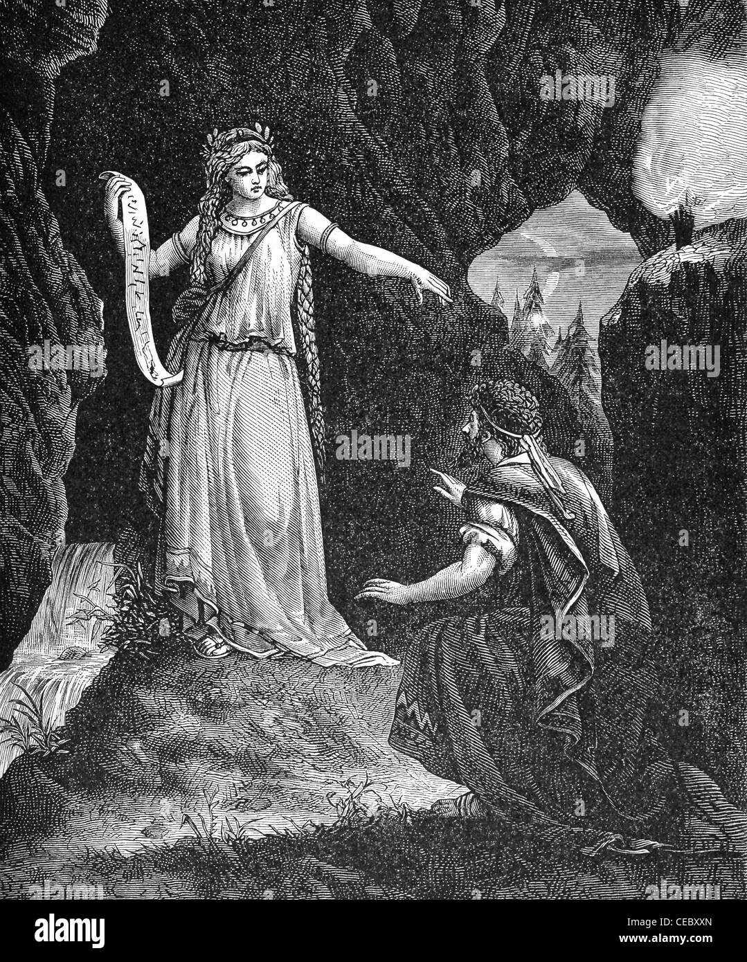 Numa Pompilius said he consulted with the nymph Egeria nightly about how to establish religious rites in Rome. Stock Photo