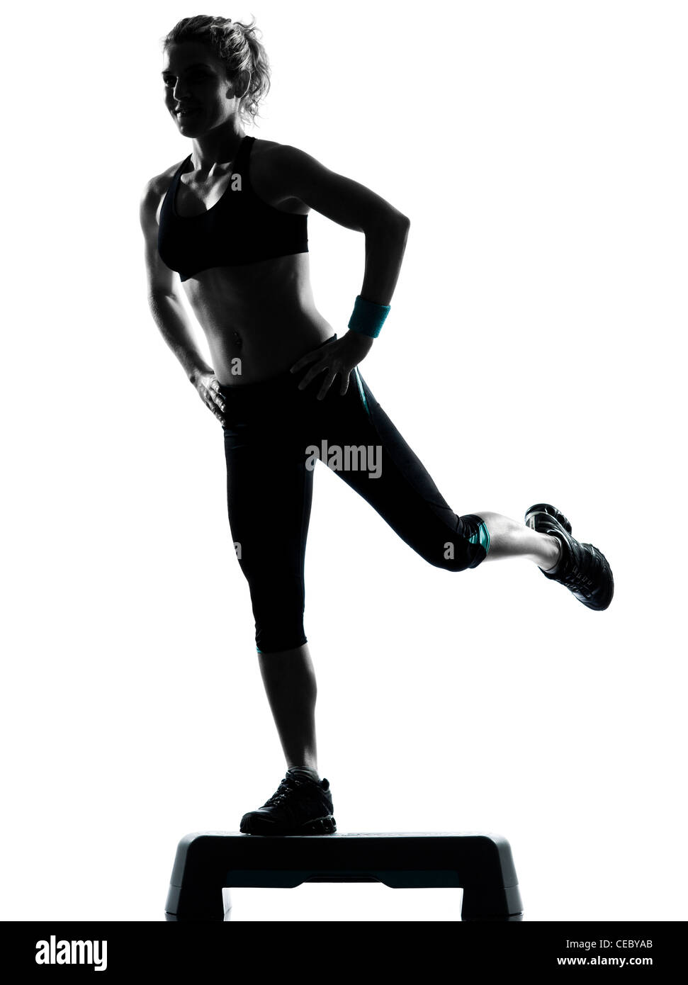 one woman exercising workout fitness aerobic exercise posture on studio ...