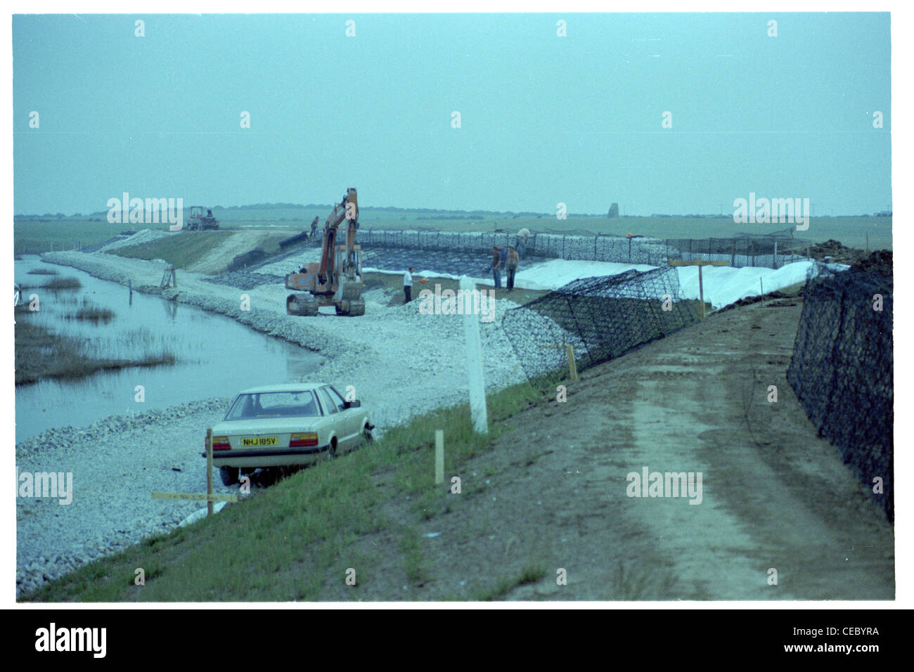 easington long bank stone filled gabion strengthening scheme undertaken by what now is the environment agency Stock Photo