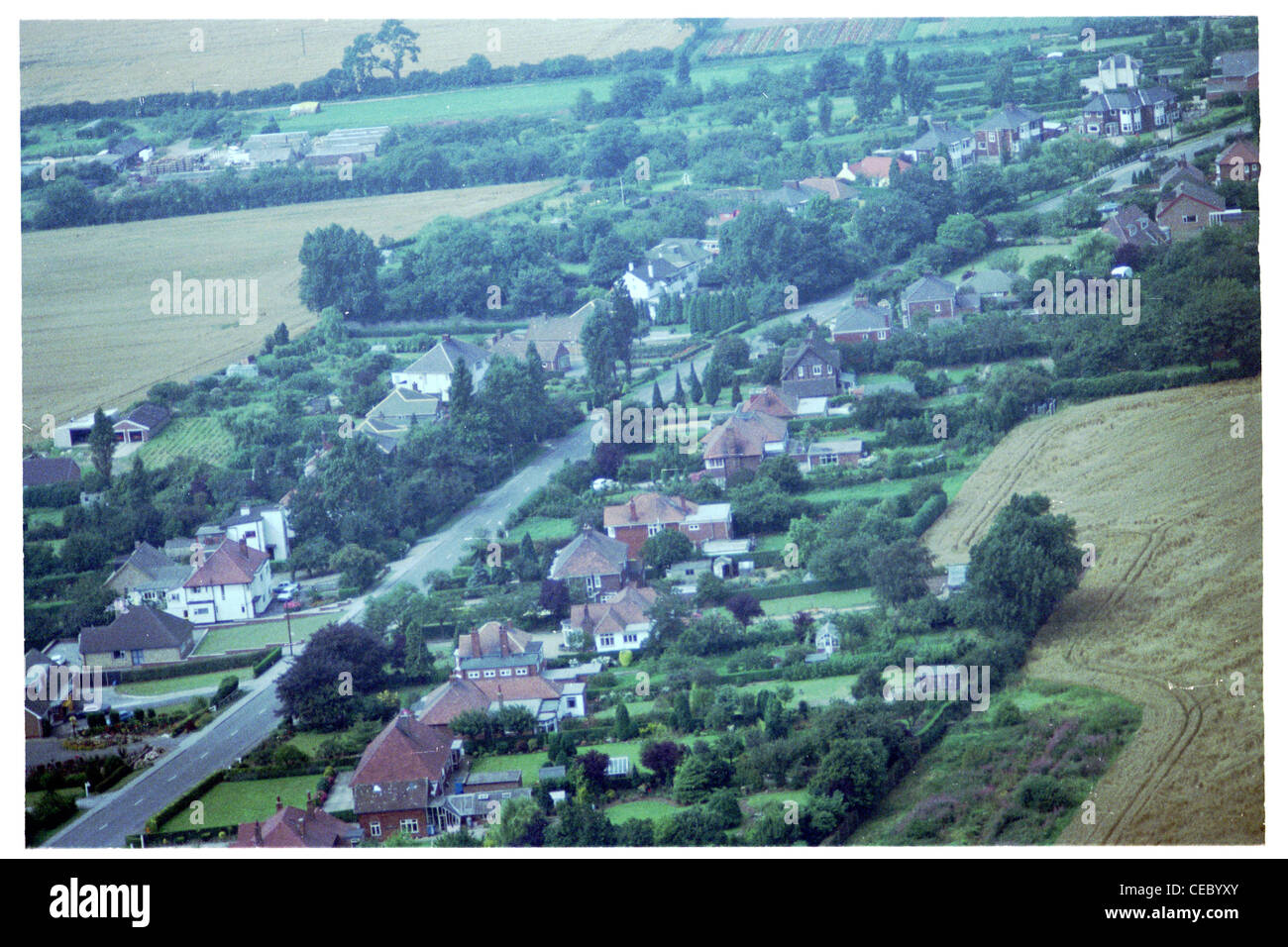 Oblique aerial photograph looking west from around 1000ft of a village near to Brough Stock Photo