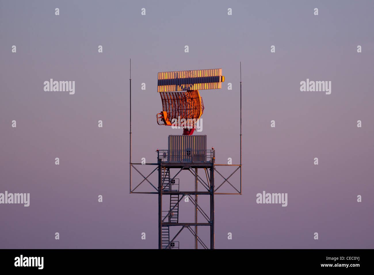 Air Traffic control radar beacon system at Oxford Airport at twilight Oxfordshire England Stock Photo
