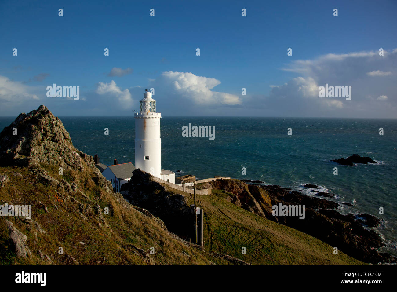 Start point lighthouse over looking the English channel and coastline of south Devon, England. Stock Photo