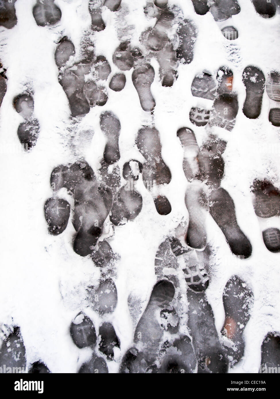 Lot's of footprints in the snow Stock Photo Alamy