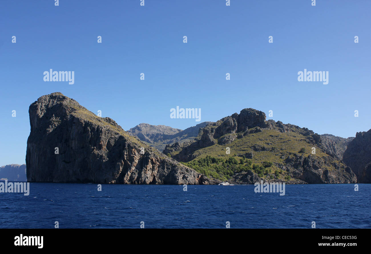 Coastal panorama - rocky coast between Port of Soller / Puerto Soller and Sa Calobra - North Coast Mallorca / Majorca Stock Photo