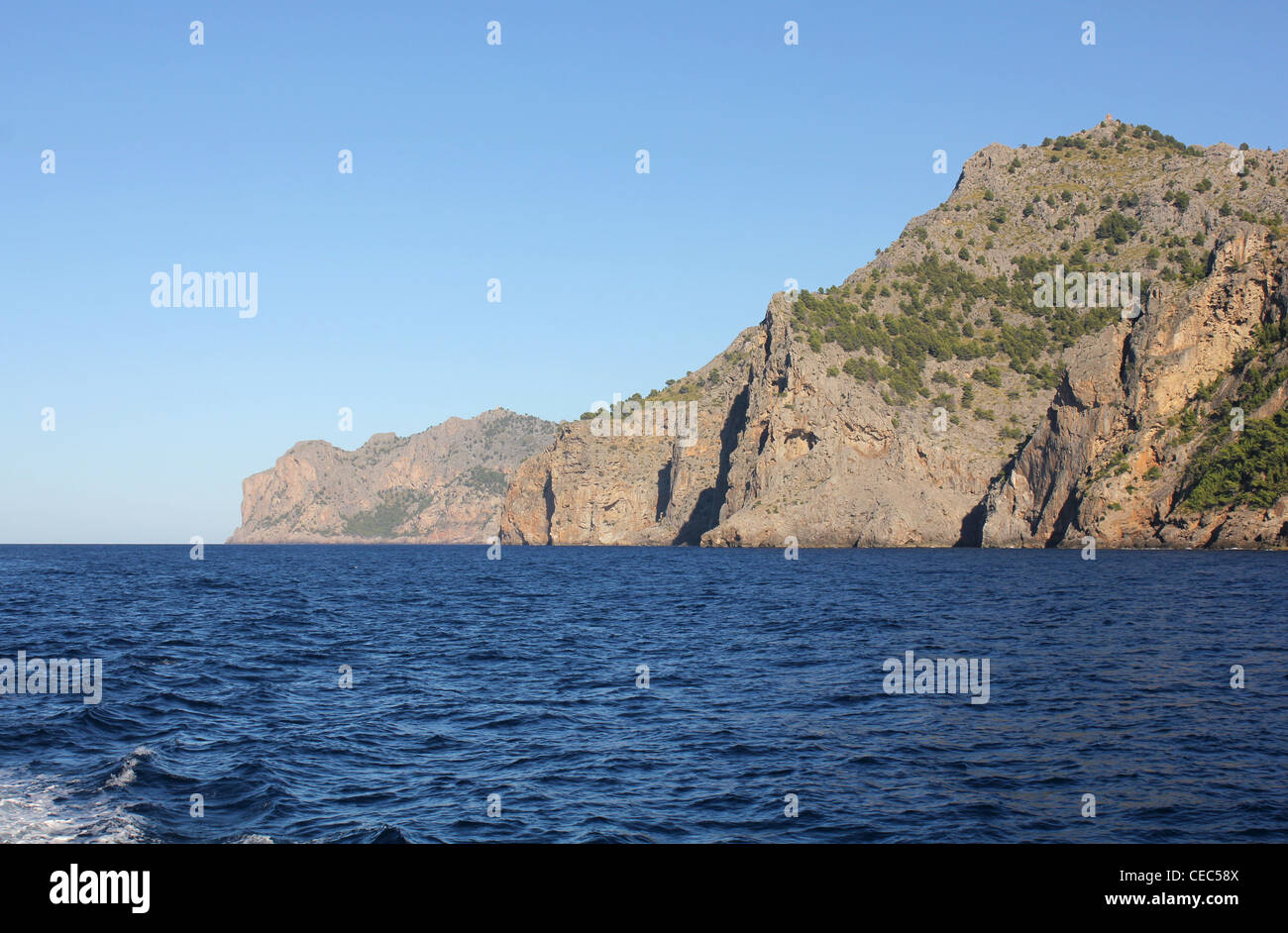 Coastal panorama - rocky / mountainous coastline between Port of Soller / Puerto Soller and Sa Calobra, Mallorca / Majorca Stock Photo