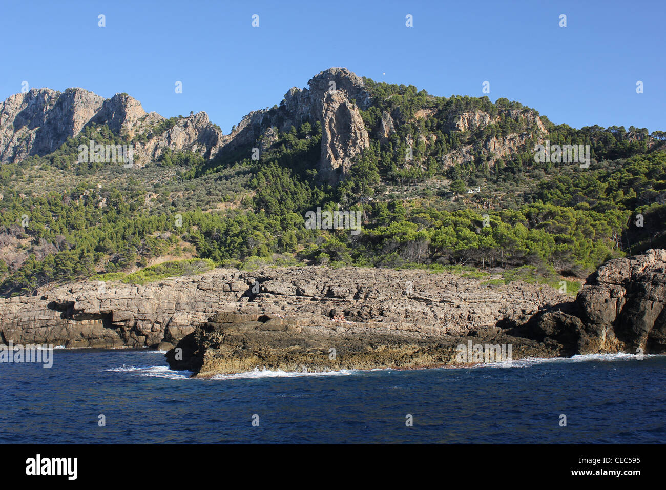 Coastal panorama - rocky / mountainous coastline between Port of Soller / Puerto Soller and Sa Calobra, Mallorca / Majorca Stock Photo