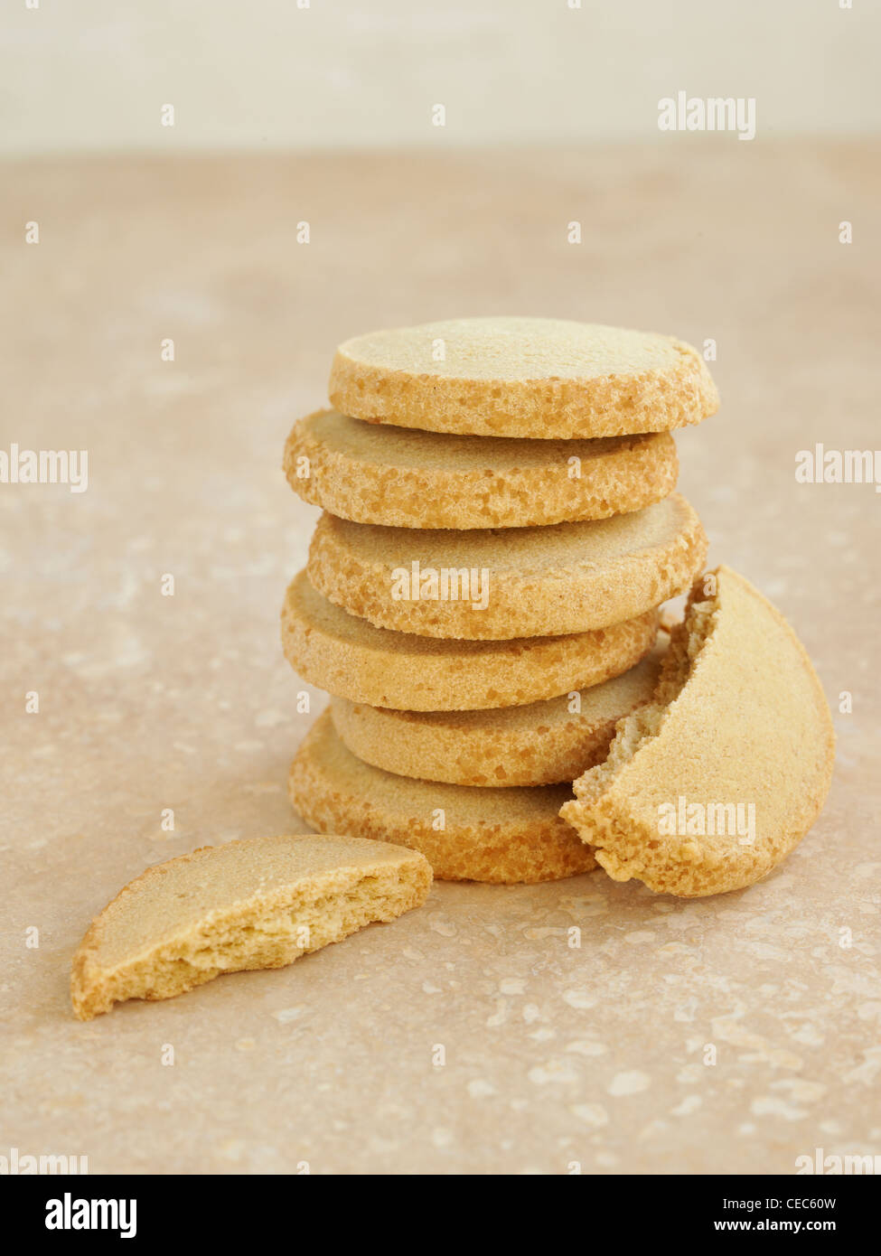 demerera sugar shortbread biscuits piled up Stock Photo