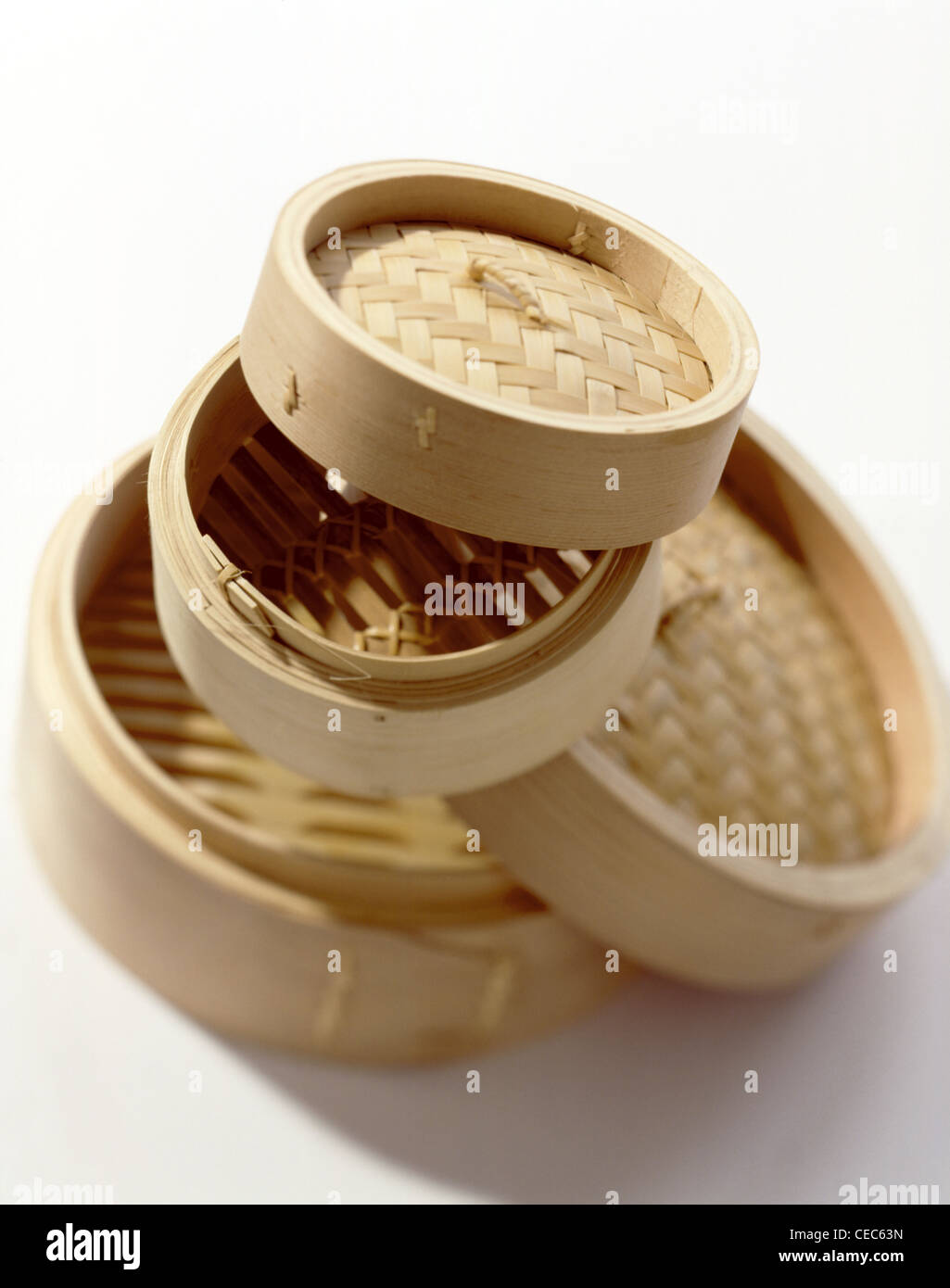 Cut out Steaming baskets made of bambus Stock Photo Alamy