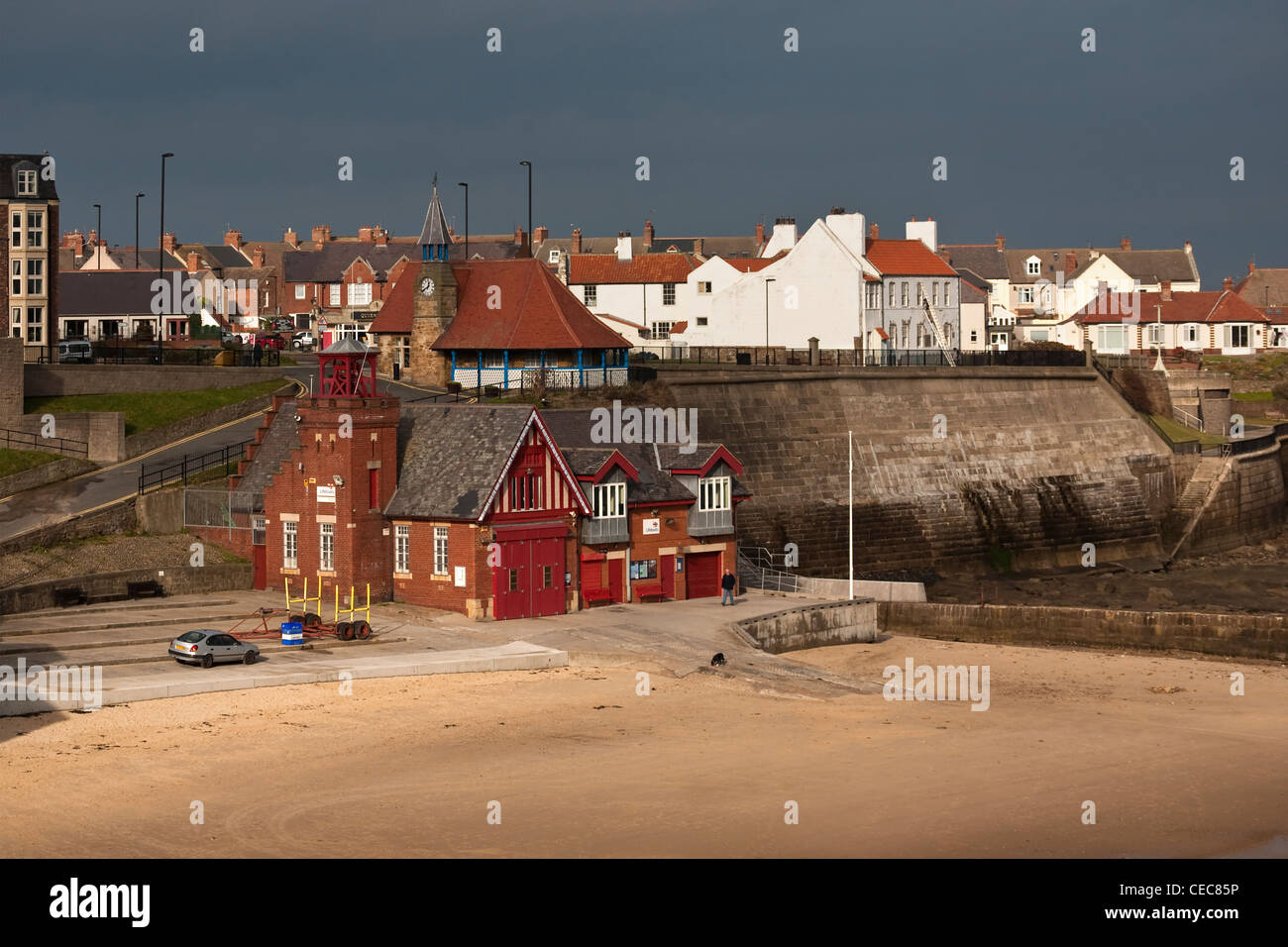 Cullercoats harbor with a stormy sky, Tynemouth. England uk. Stock Photo