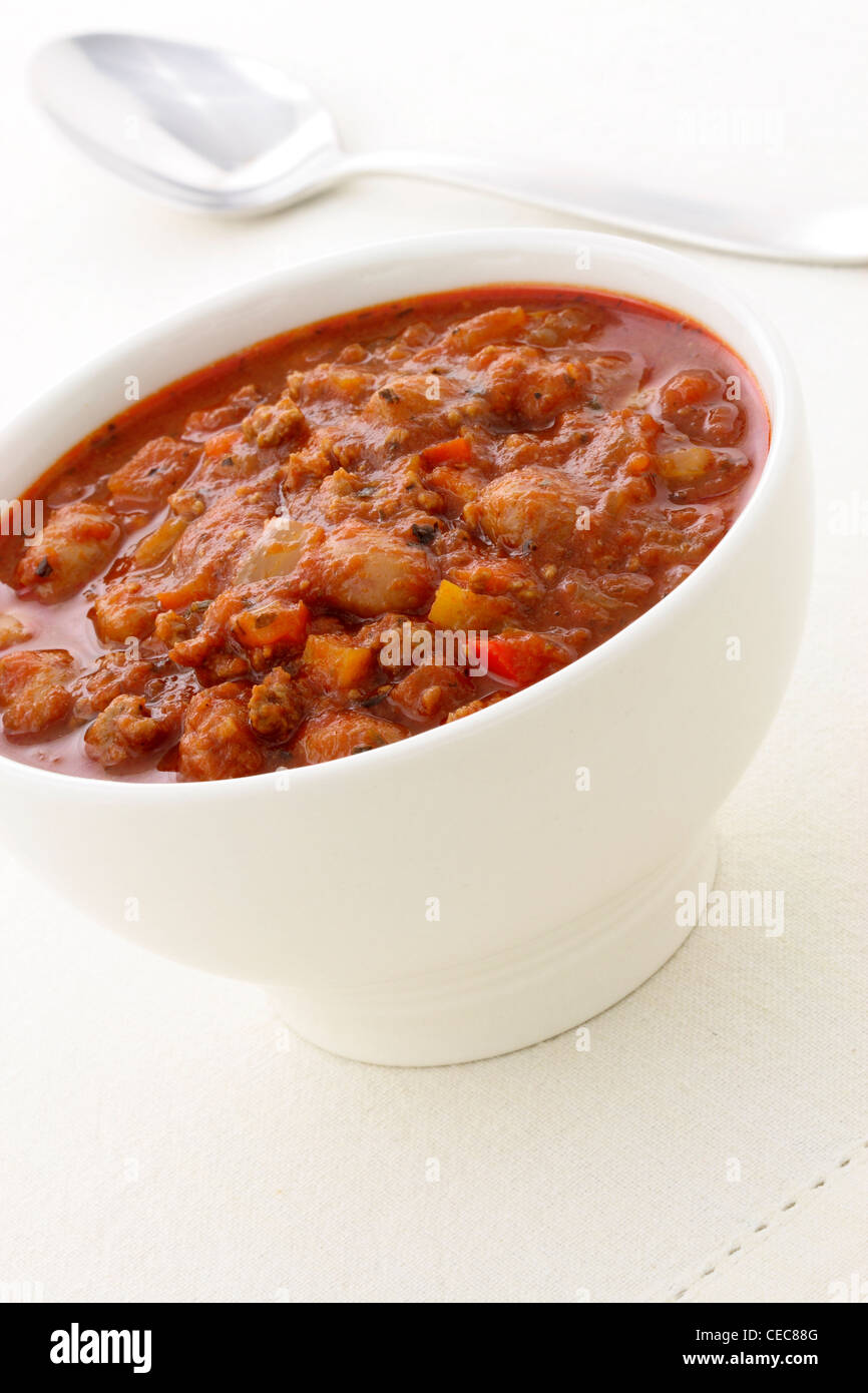 Chili beans made with kidney beans, lean ground beef, Chili powder