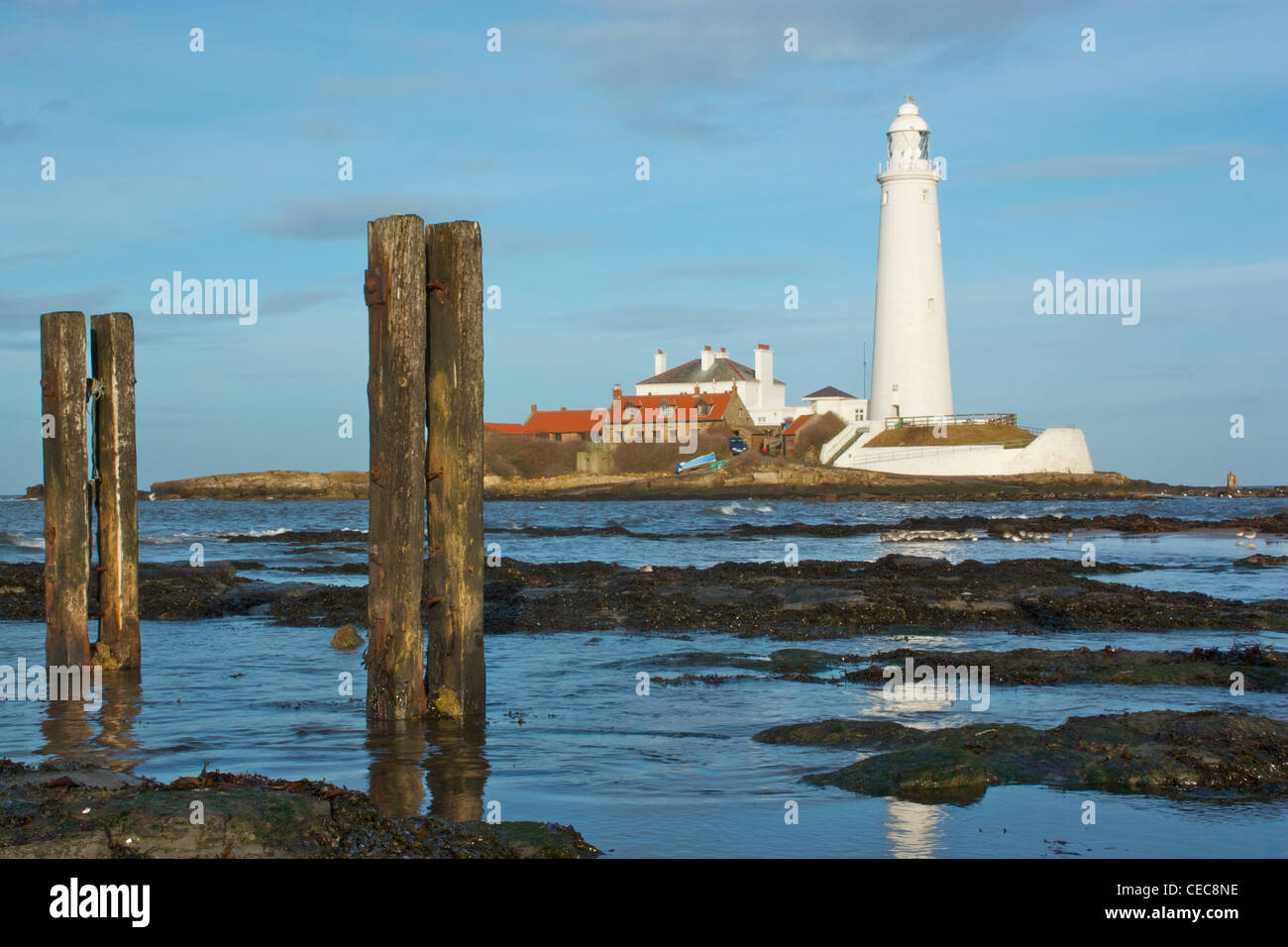 The landmark lighthouse on St Mary's Island near Whitley Bay, Tyne and