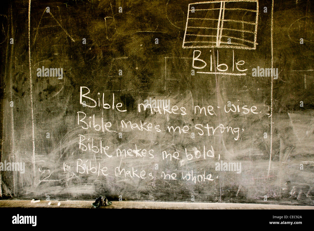 Blackboard for a bible study class at a primary school, Lagos, Nigeria Stock Photo