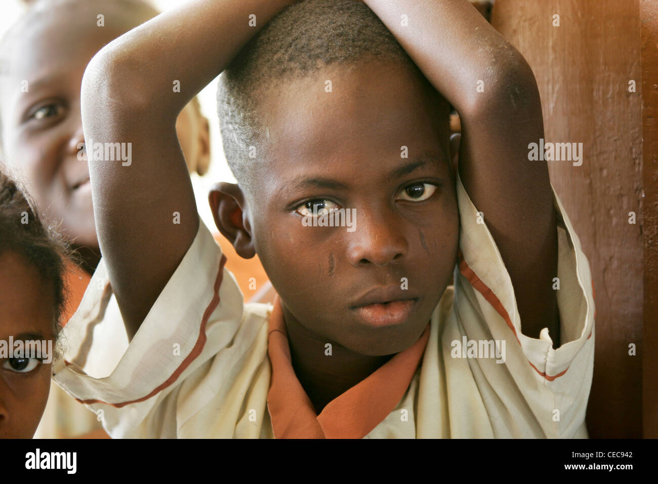 Timilehin Yakubu, class 4, during breaktime at a primary school in Lagos, Nigeria Stock Photo