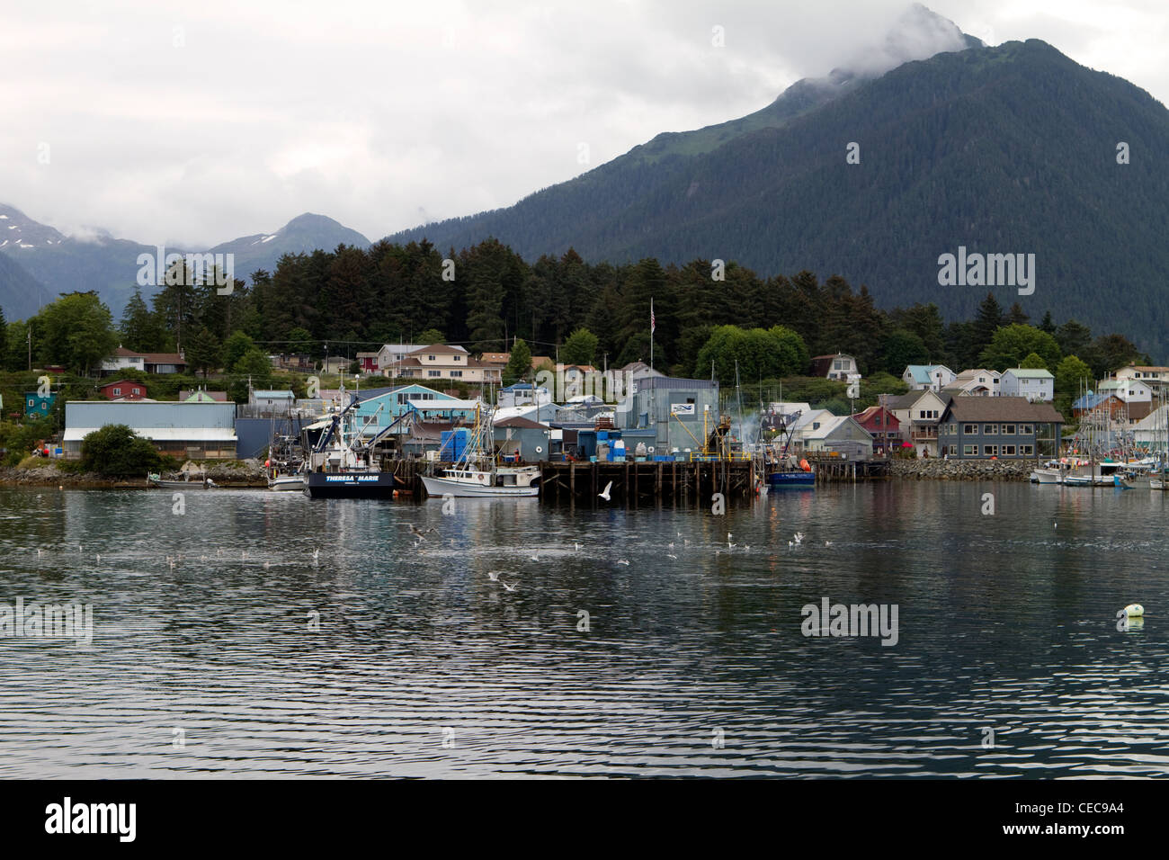 View of waterfront and docks in Sitka, Alaska, USA Stock Photo