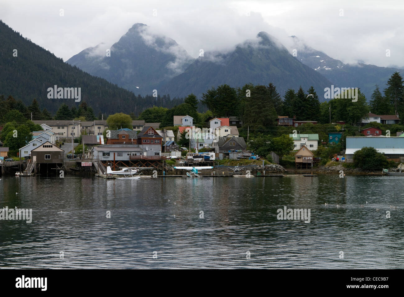 View of waterfront and docks in Sitka, Alaska, USA Stock Photo