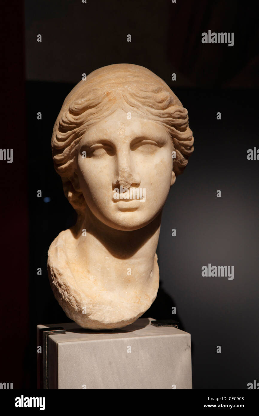 Roman marble portrait of woman. Stock Photo
