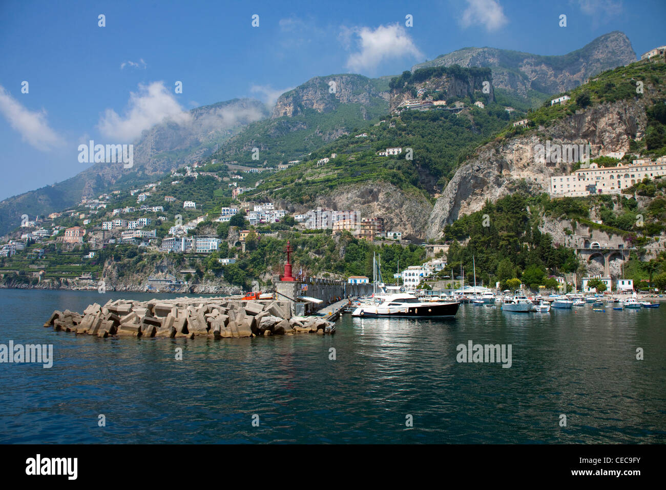 Marina and fishing harbour of the village Amalfi, Amalfi coast, Unesco World Heritage site, Campania, Italy, Mediterranean sea, Europe Stock Photo