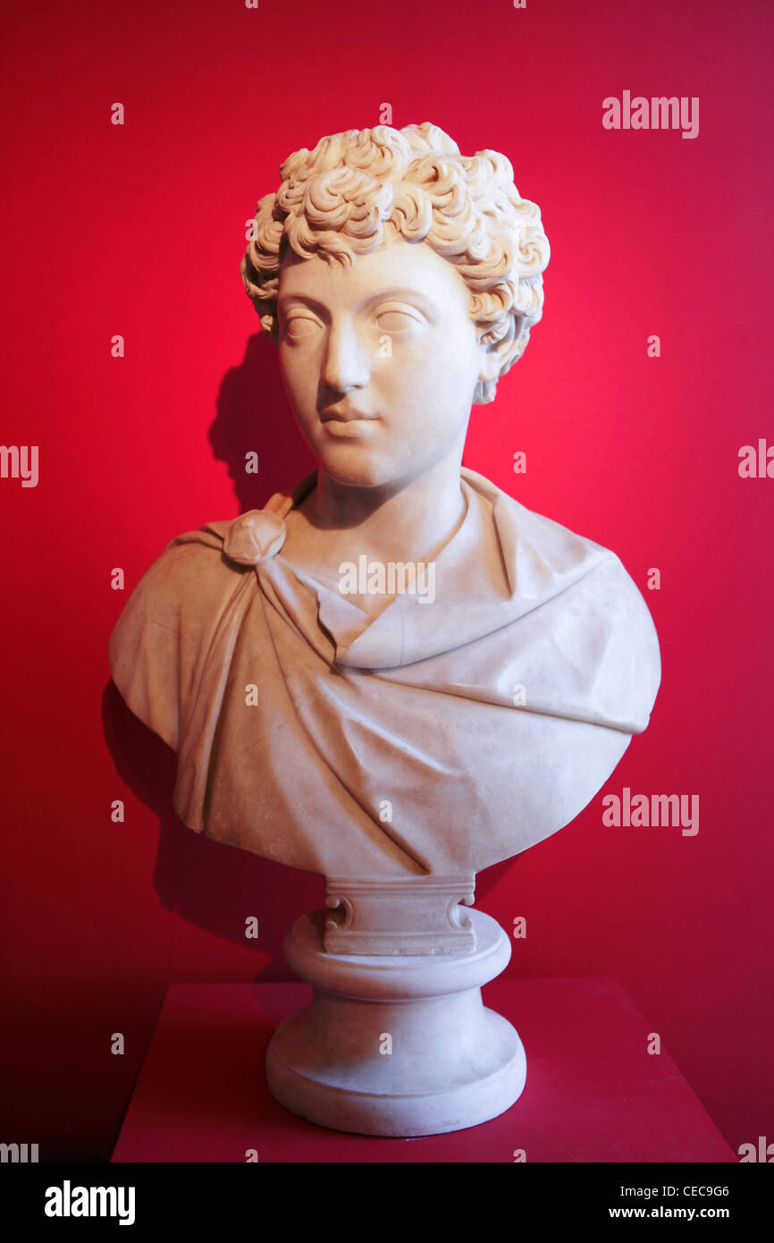 Marble bust of Roman Emperor Marcus Aurelius as a young man Stock Photo