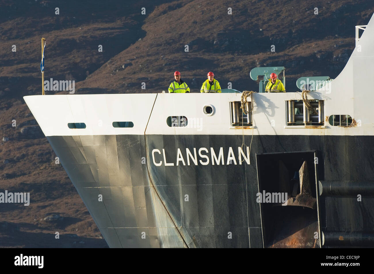 Close up of the 'Clansman' - the ferry that runs between Ullapool and Stornoway on the Isle of Lewis, Scotland. Stock Photo