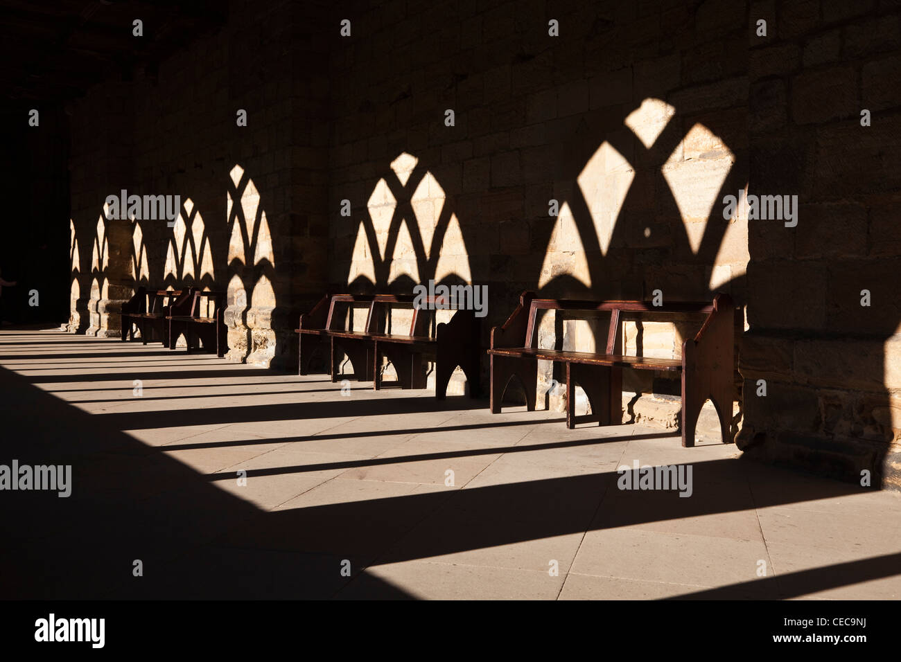 Shadows on Cathedral cloisters wall. Stock Photo