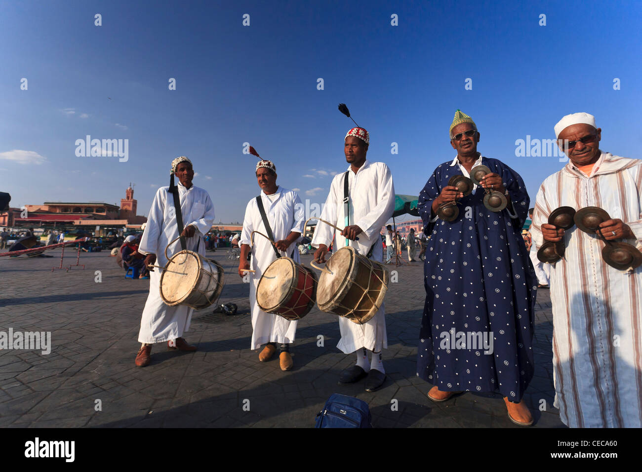 Morocco, Marrakech, Djemaa el-Fna Square, Street Performers Stock Photo