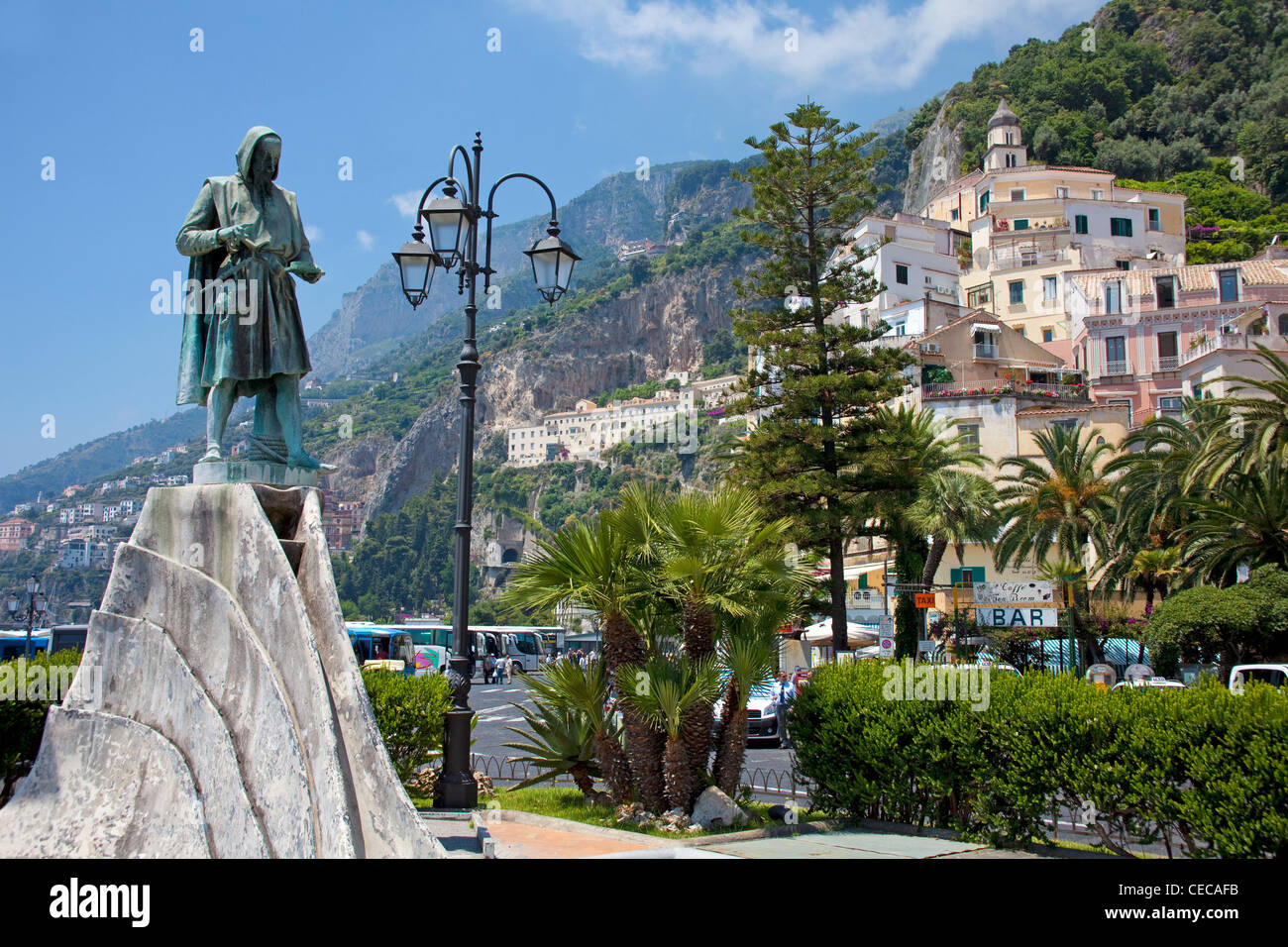 Menorial to Flavio Gioia, inventor of the compass, Amalfi at Amalfi coast, Unesco World Heritage site, Campania, Italy, Mediterranean sea, Europe Stock Photo